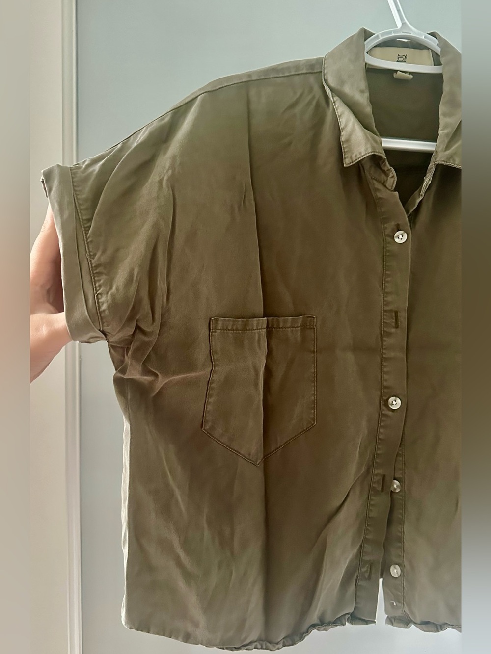 Women’s Dark Olive Short-Sleeve Button-Down Shirt - Picture 2 of 10